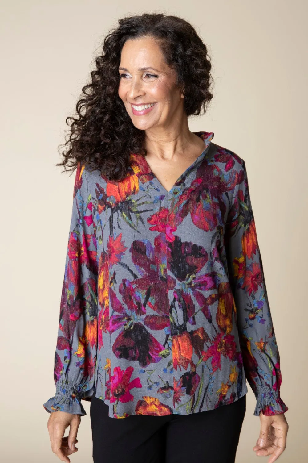 HABITAT FLOUNCE COLLAR TUNIC - GREY MULTI - 34237IRON