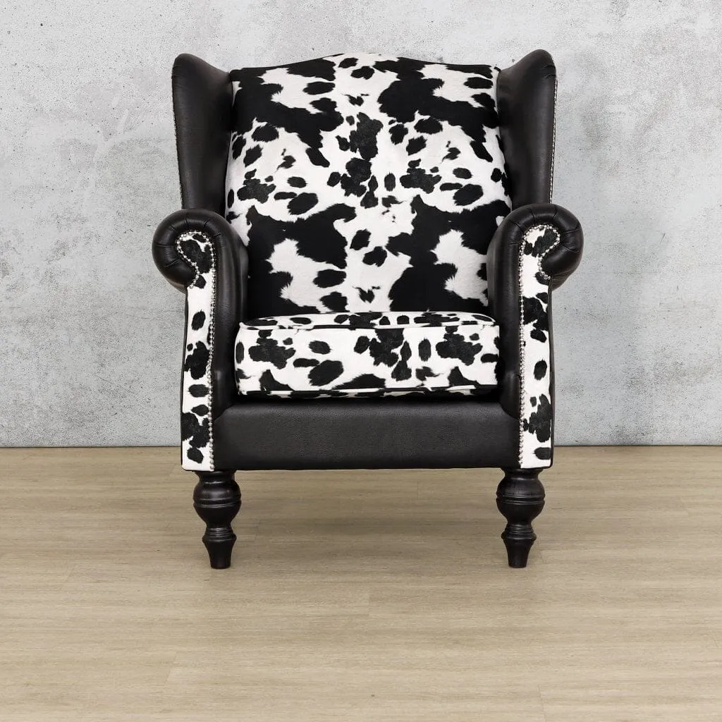 Holstein Armchair - Wingback Armchair, Nguni Leather & Fabric