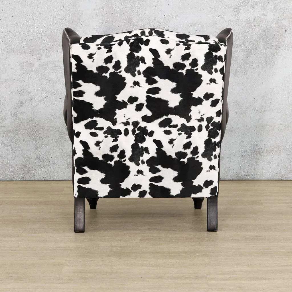 Holstein Armchair - Wingback Armchair, Nguni Leather & Fabric