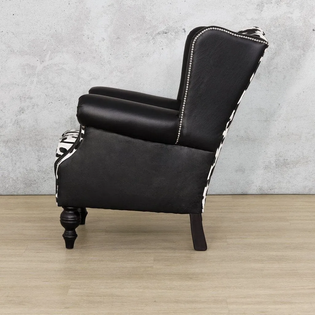 Holstein Armchair - Wingback Armchair, Nguni Leather & Fabric