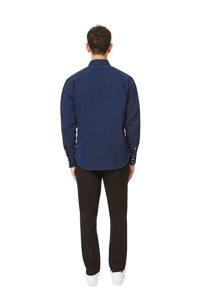 Long Sleeve Western Shirt - Navy Flannel