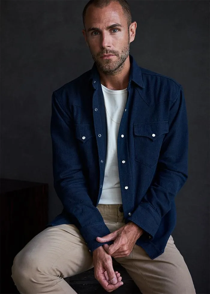 Long Sleeve Western Shirt - Navy Flannel
