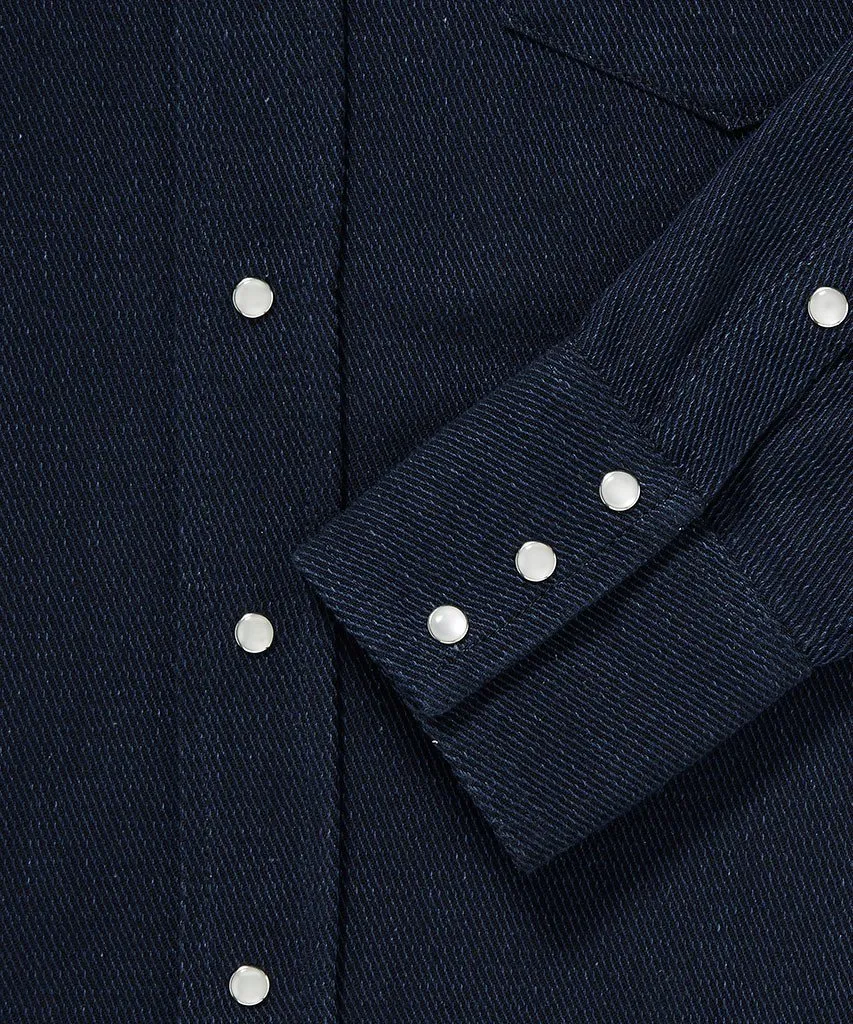Long Sleeve Western Shirt - Navy Flannel