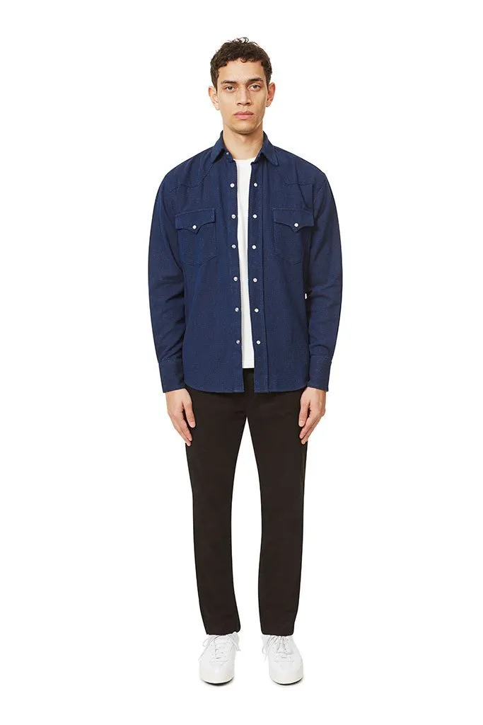 Long Sleeve Western Shirt - Navy Flannel