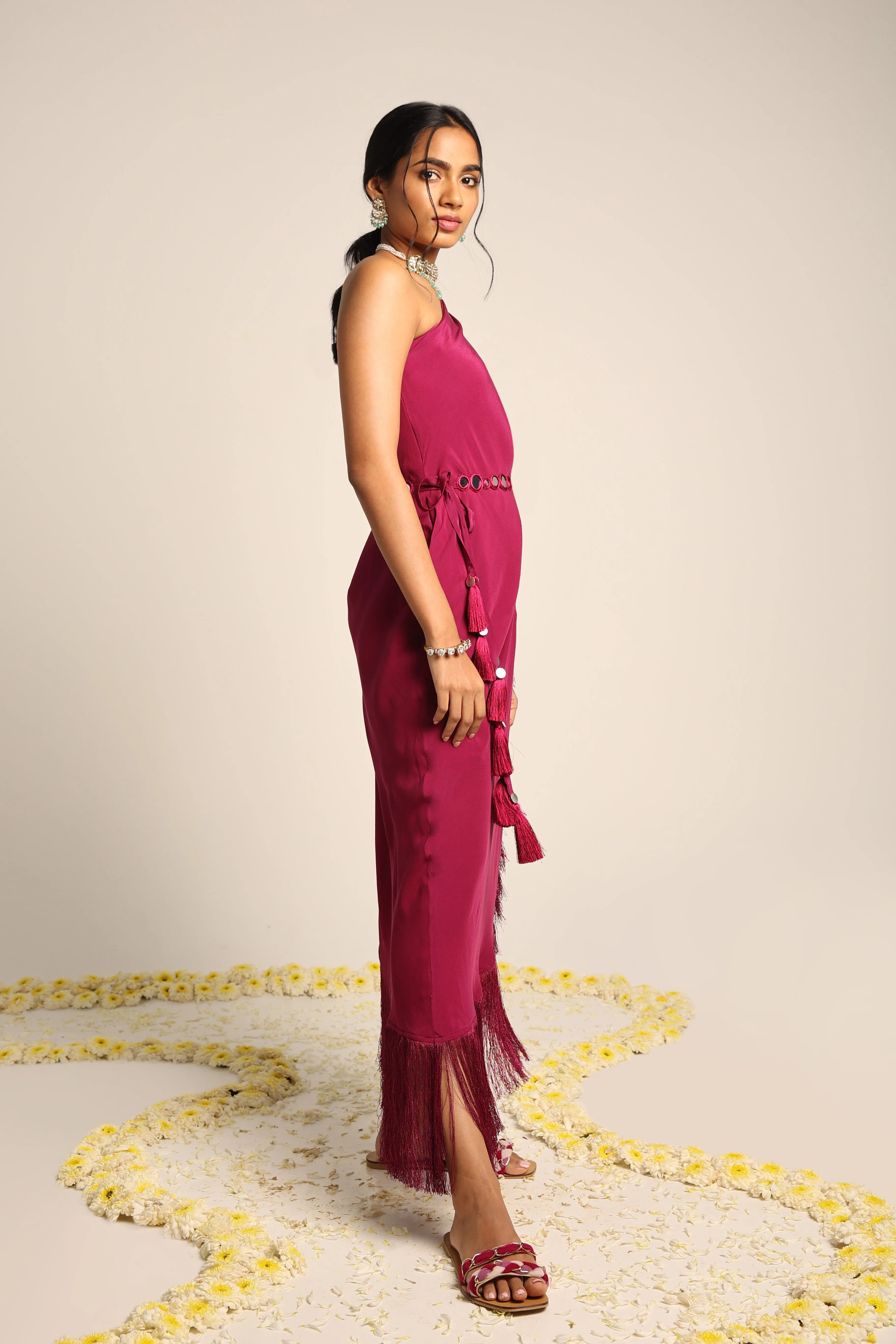Magenta One shoulder Kaftan