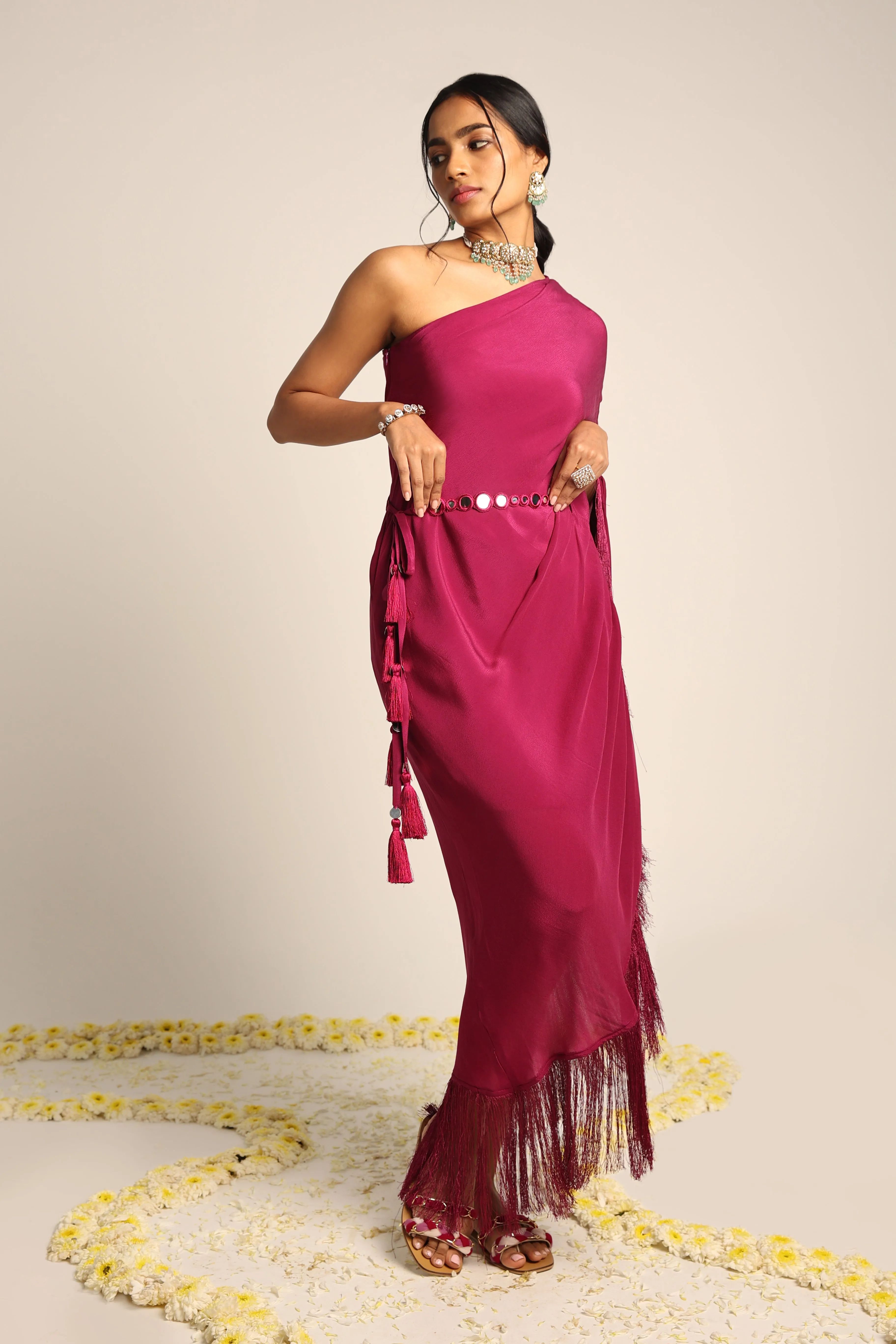 Magenta One shoulder Kaftan