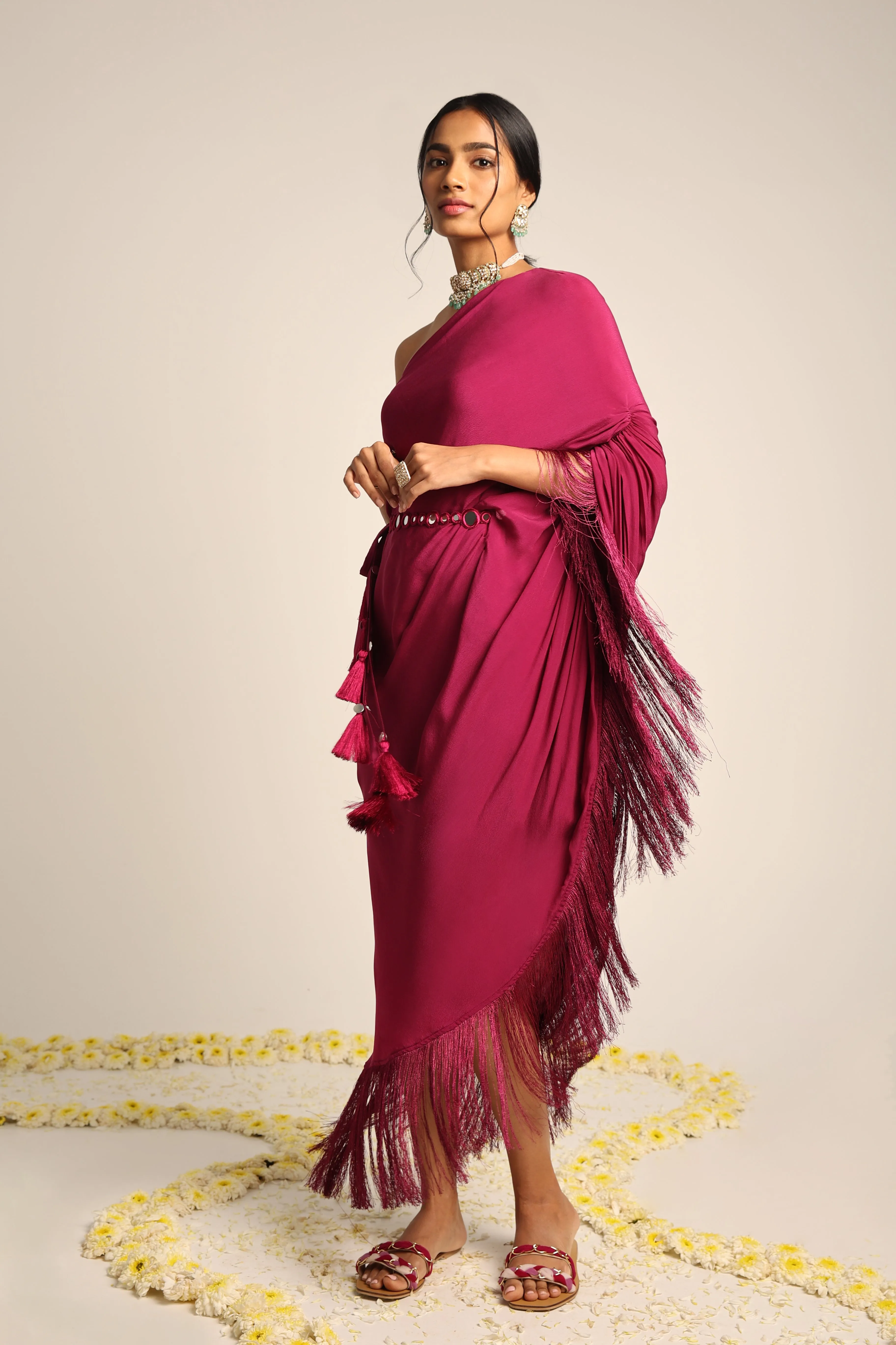 Magenta One shoulder Kaftan