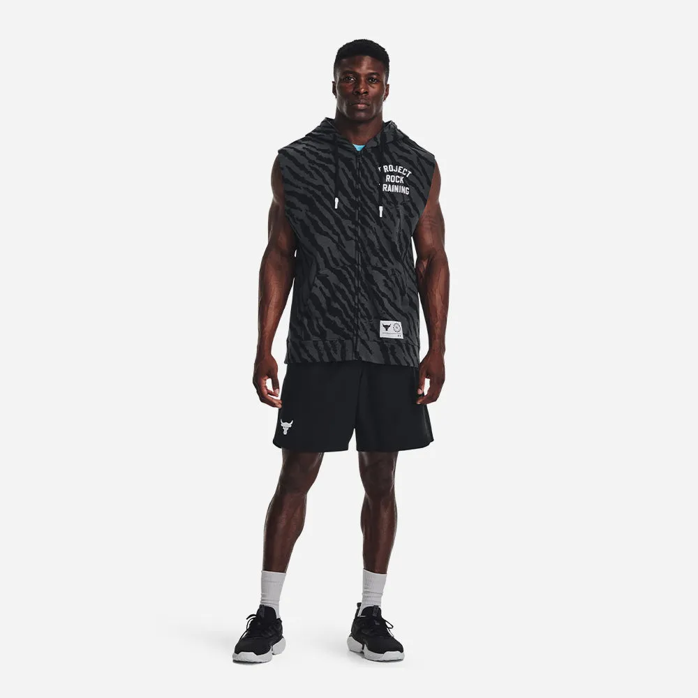 Áo Ba Lỗ Nam Under Armour Project Rock Rival Fleece Sleeveless Printed Full-Zip - Đen