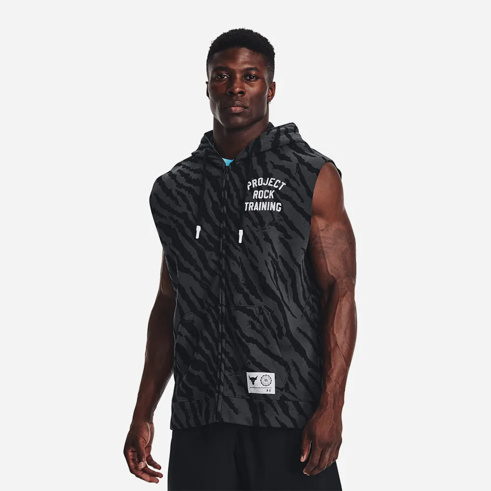 Áo Ba Lỗ Nam Under Armour Project Rock Rival Fleece Sleeveless Printed Full-Zip - Đen