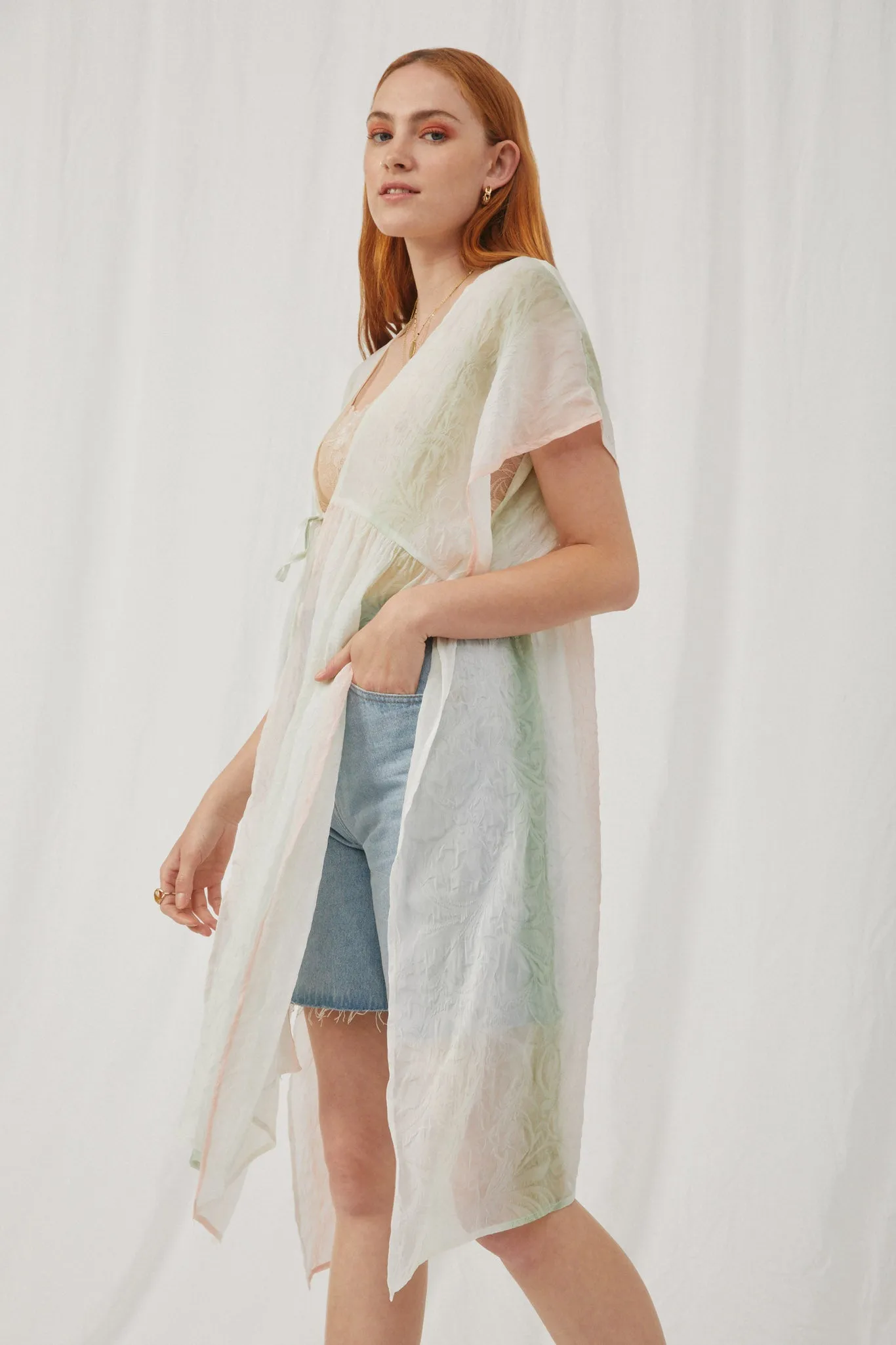 Ombre Printed Embossed Chiffon Flowy Kimono