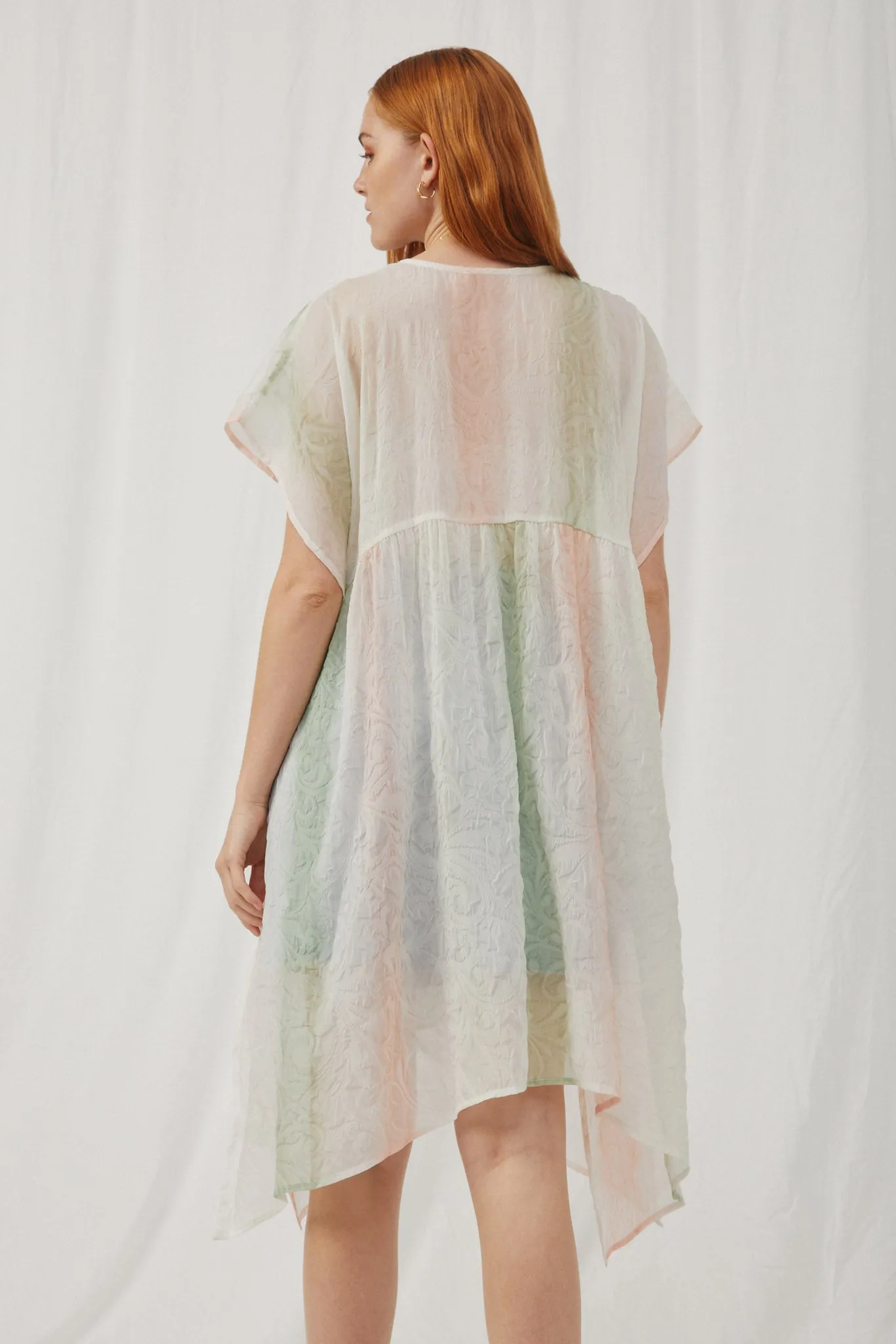 Ombre Printed Embossed Chiffon Flowy Kimono