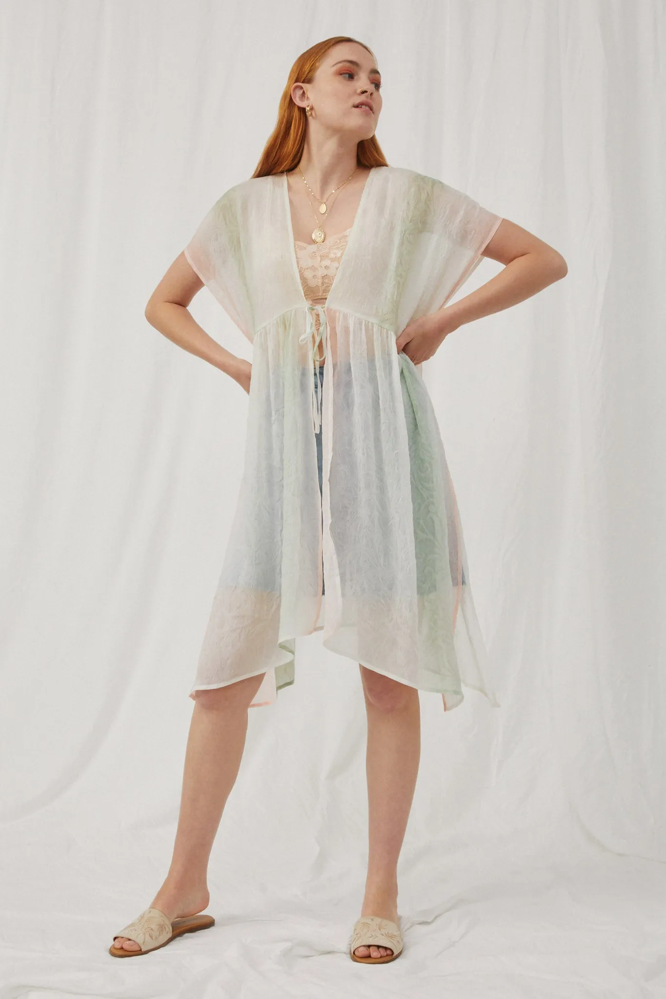 Ombre Printed Embossed Chiffon Flowy Kimono