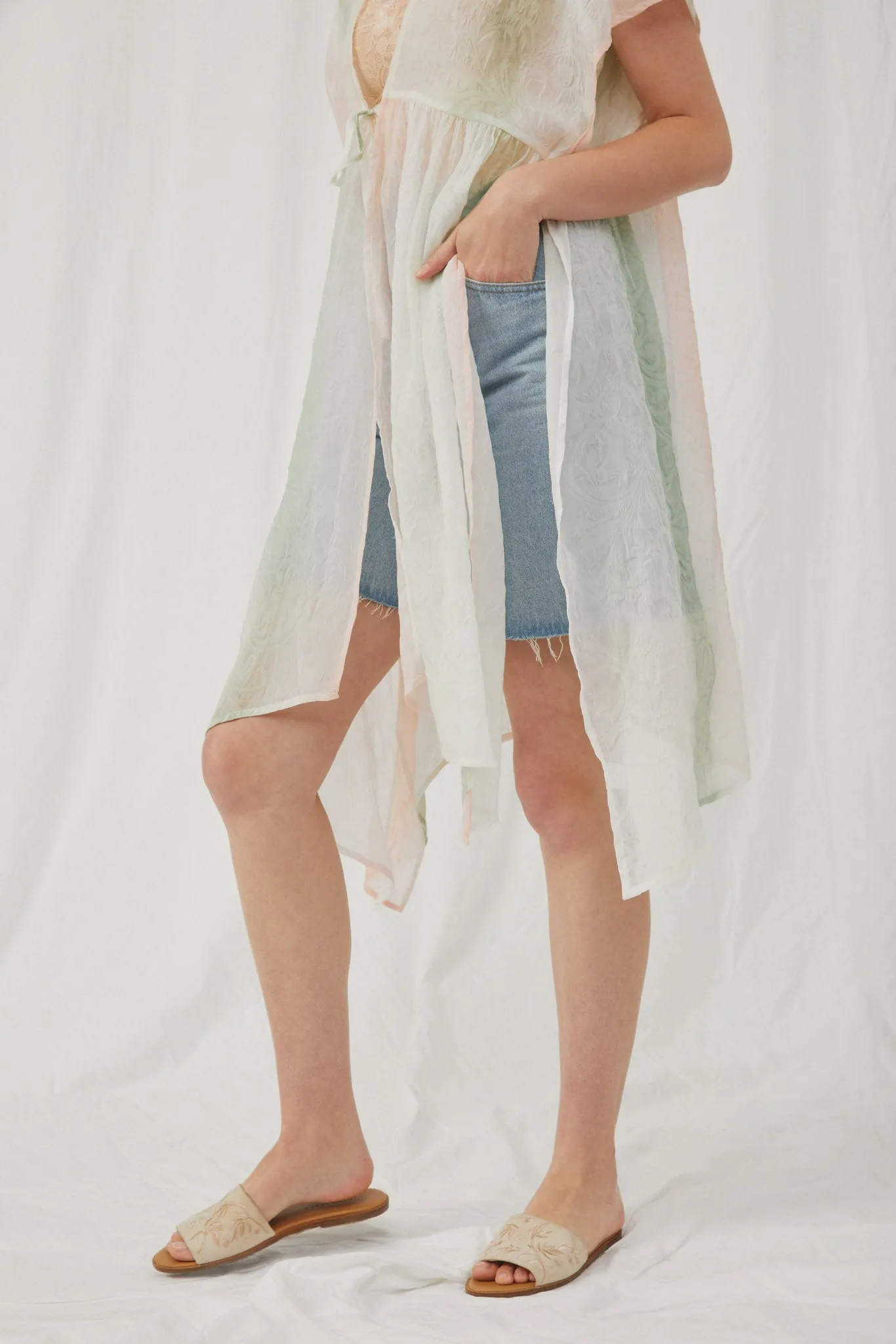 Ombre Printed Embossed Chiffon Flowy Kimono