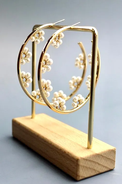 Pearl Flower Gold Hoop Earrings