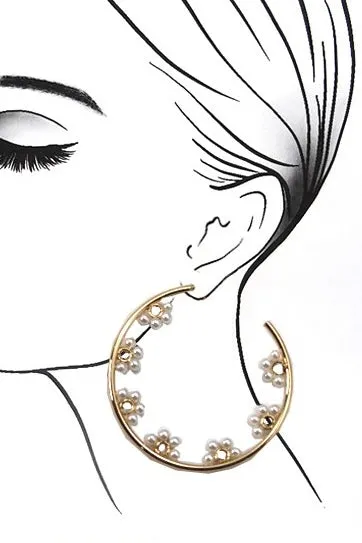 Pearl Flower Gold Hoop Earrings