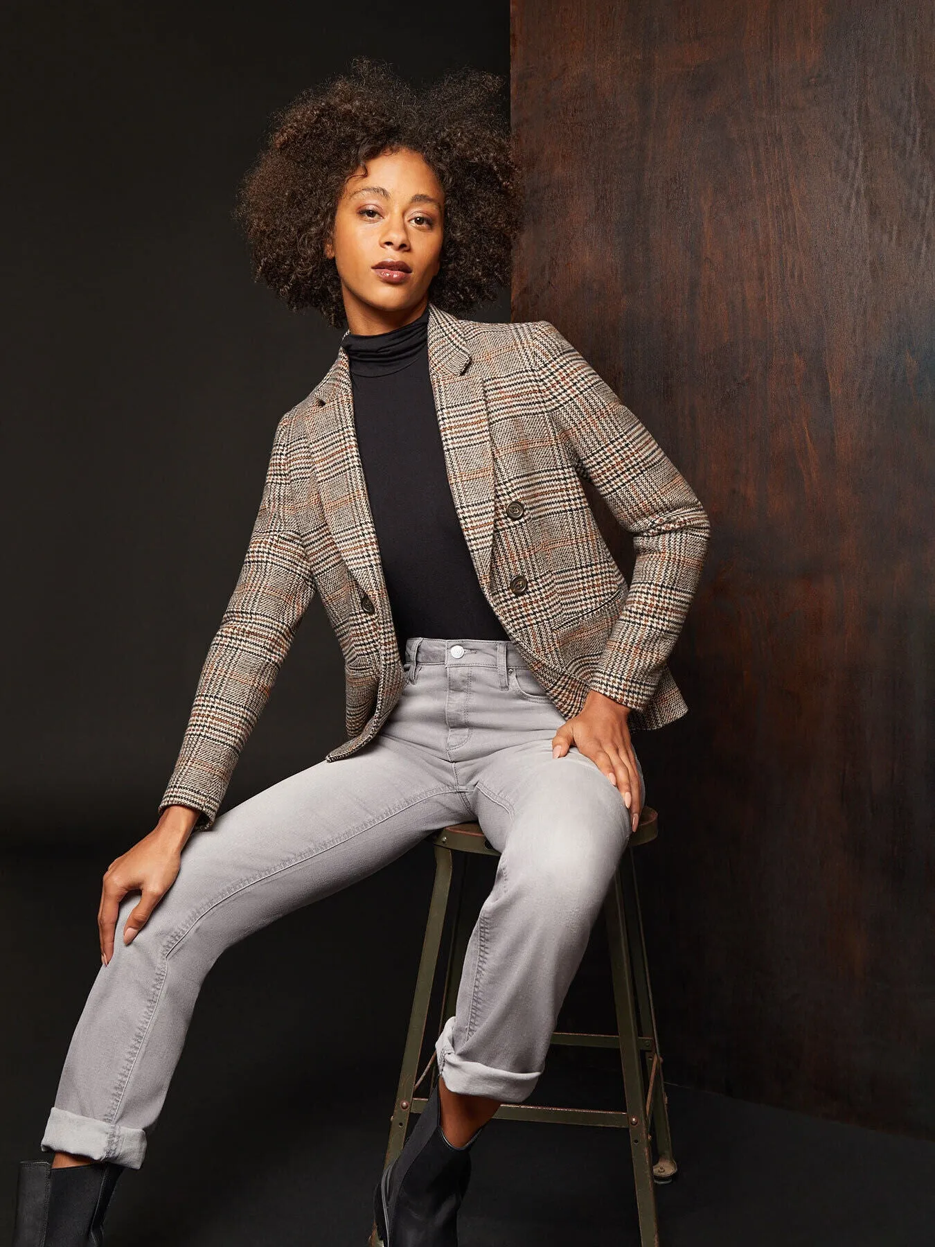 Plus Size Classic Plaid Double-Breasted Jacket
