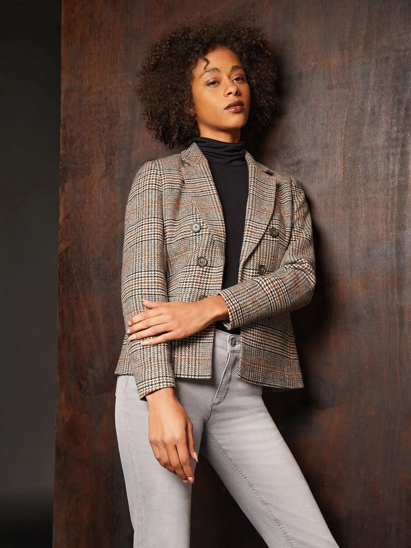 Plus Size Classic Plaid Double-Breasted Jacket