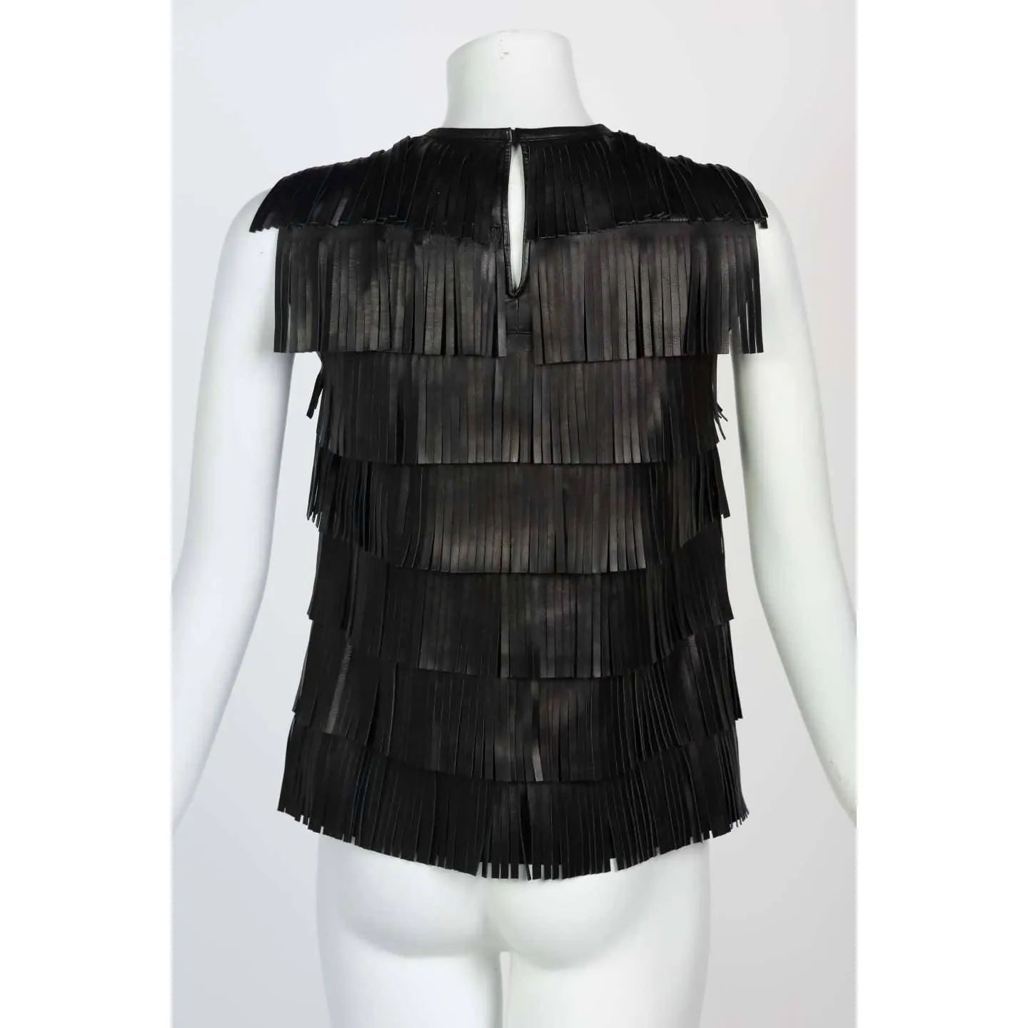 PRADA Black Leather Fringe Sleeveless Top Spring 2007 | Size S