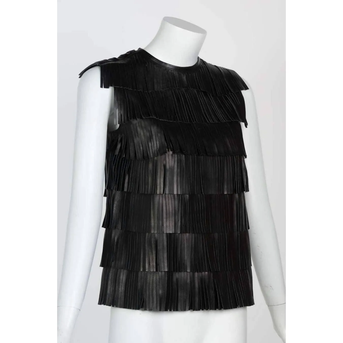 PRADA Black Leather Fringe Sleeveless Top Spring 2007 | Size S