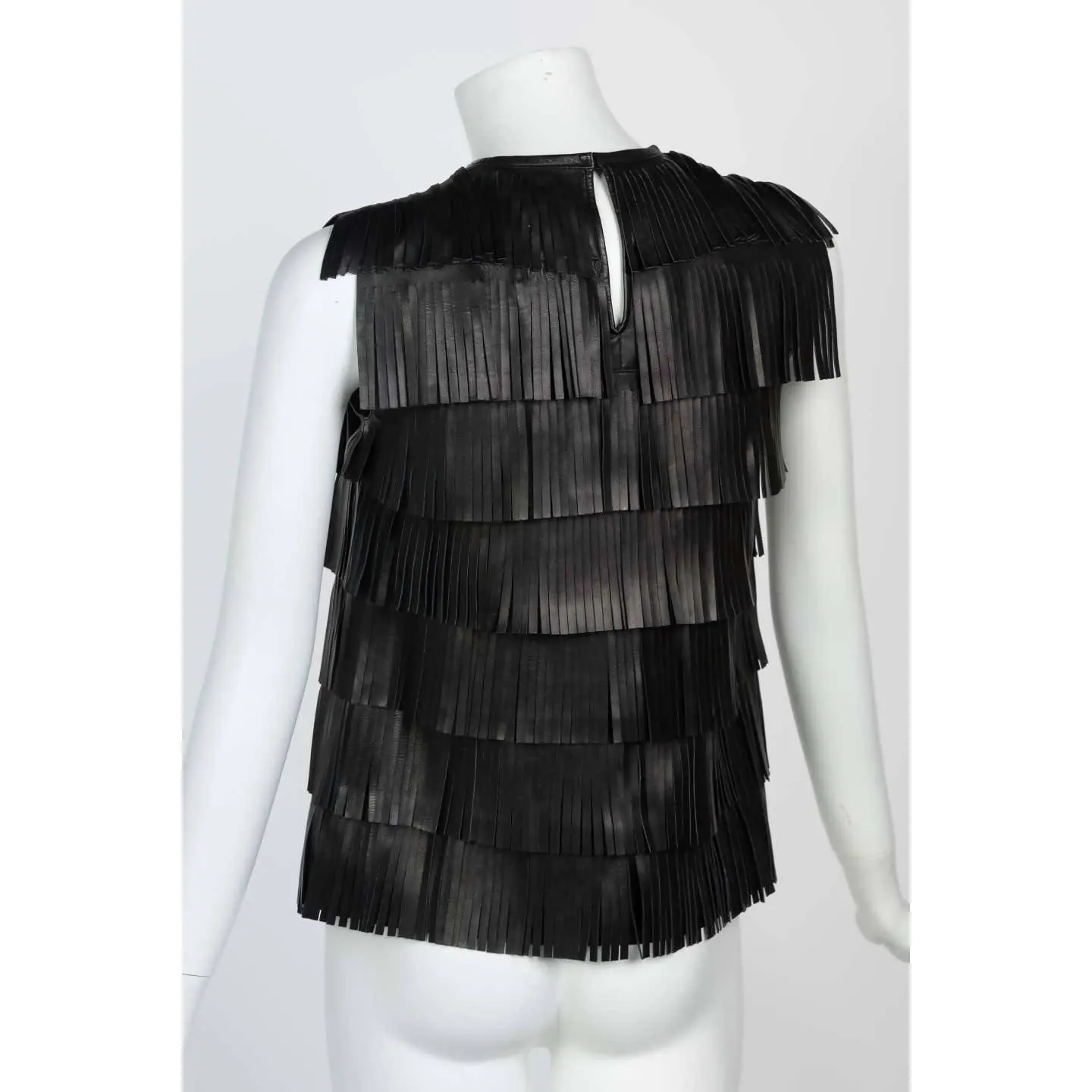 PRADA Black Leather Fringe Sleeveless Top Spring 2007 | Size S