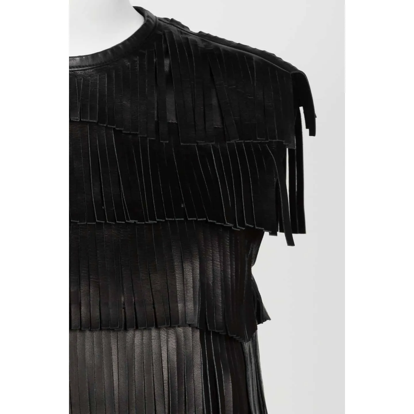 PRADA Black Leather Fringe Sleeveless Top Spring 2007 | Size S