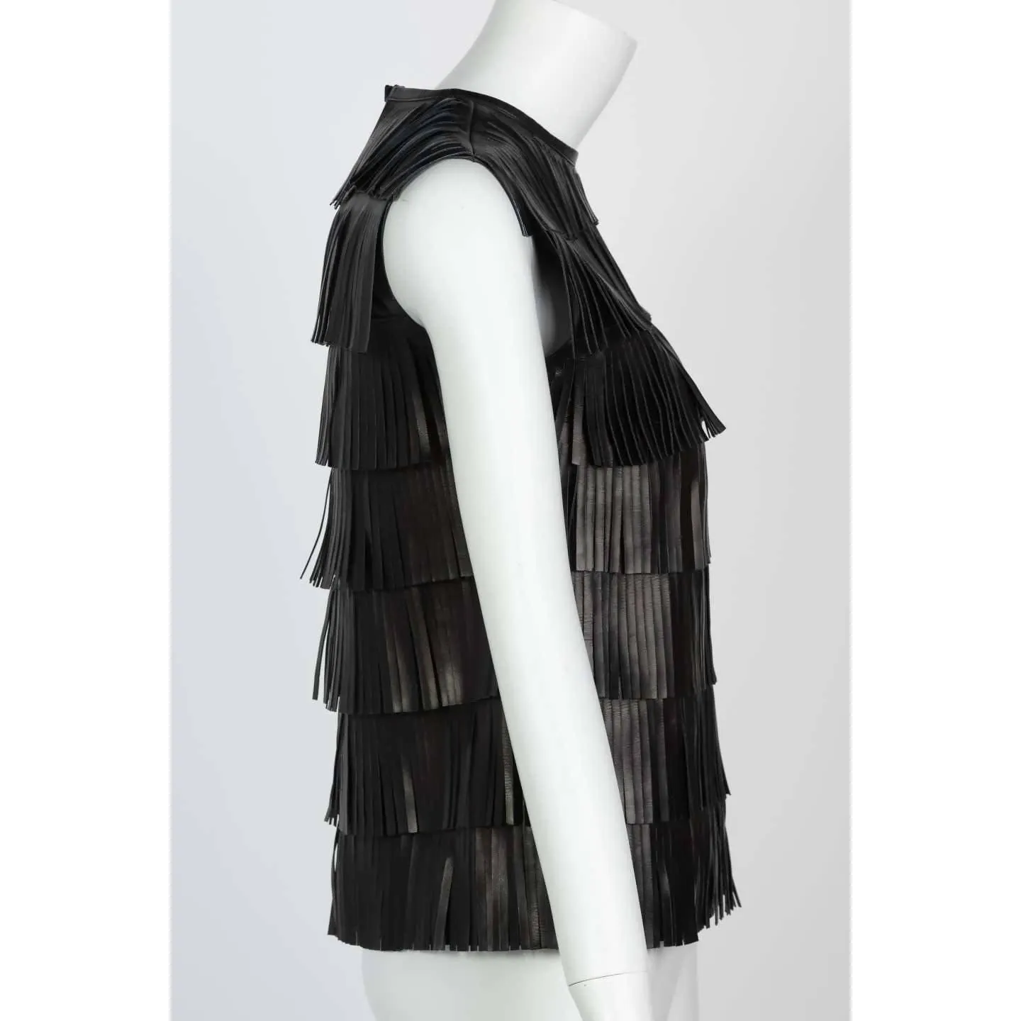 PRADA Black Leather Fringe Sleeveless Top Spring 2007 | Size S