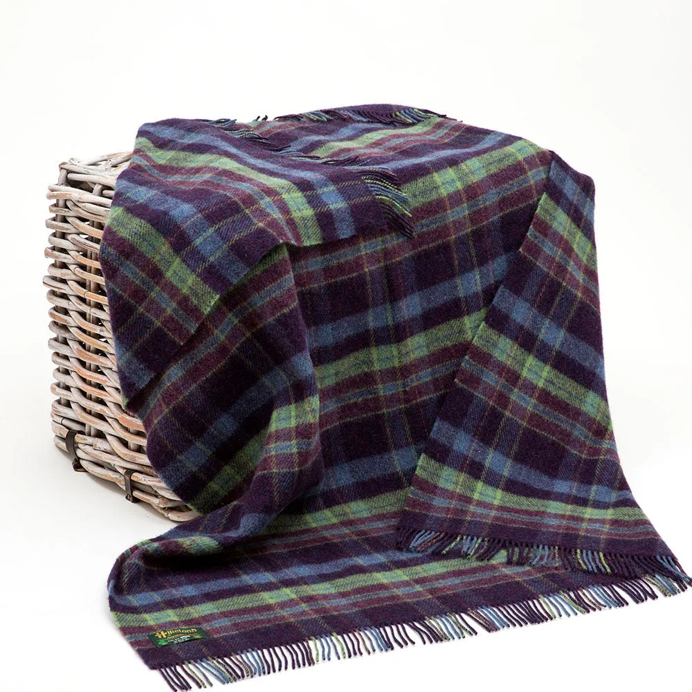 Purple, Green and Denim Plaid Large Wool Blanket