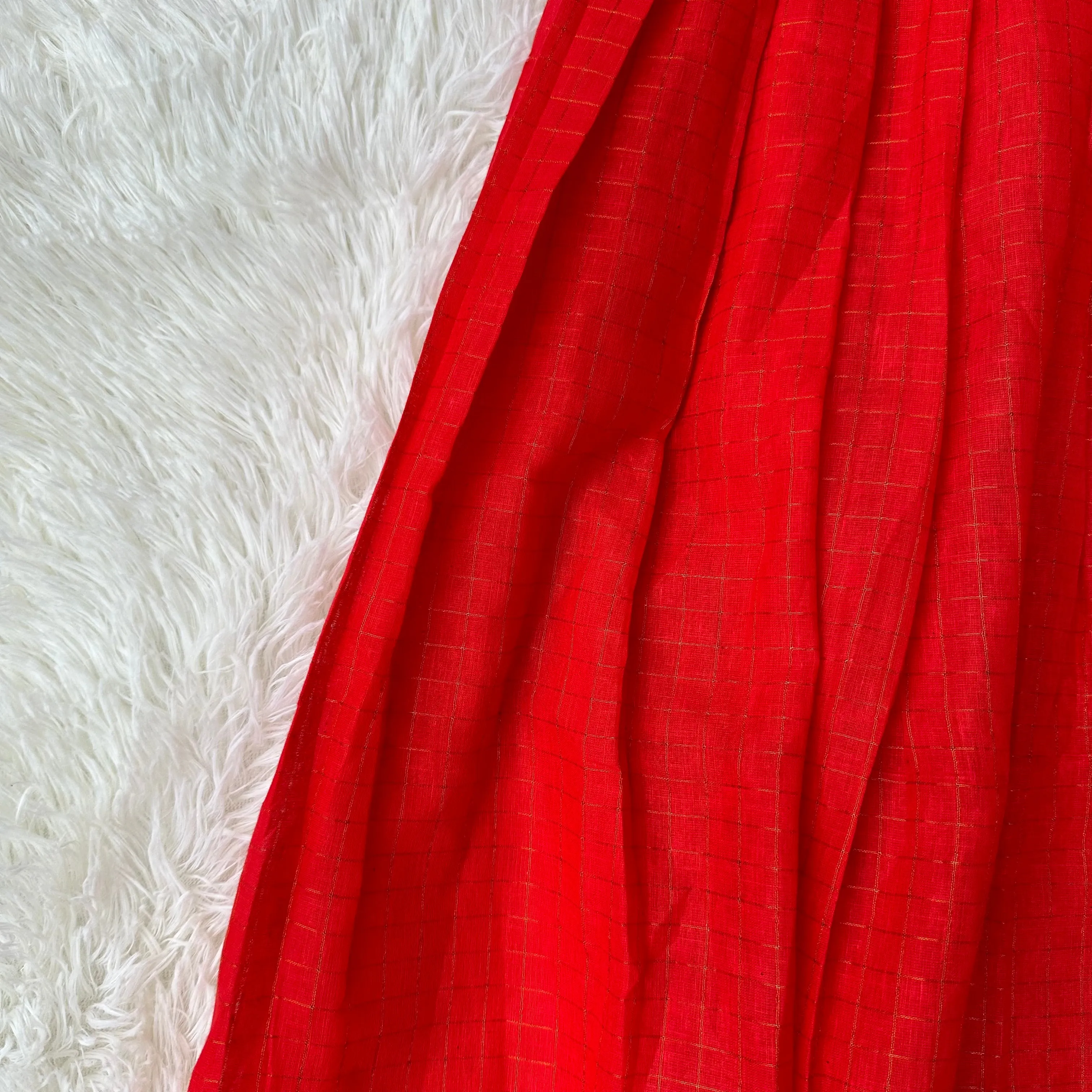 Red and Blue Sungudi frock with cotton lining