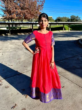 Red and Blue Sungudi frock with cotton lining