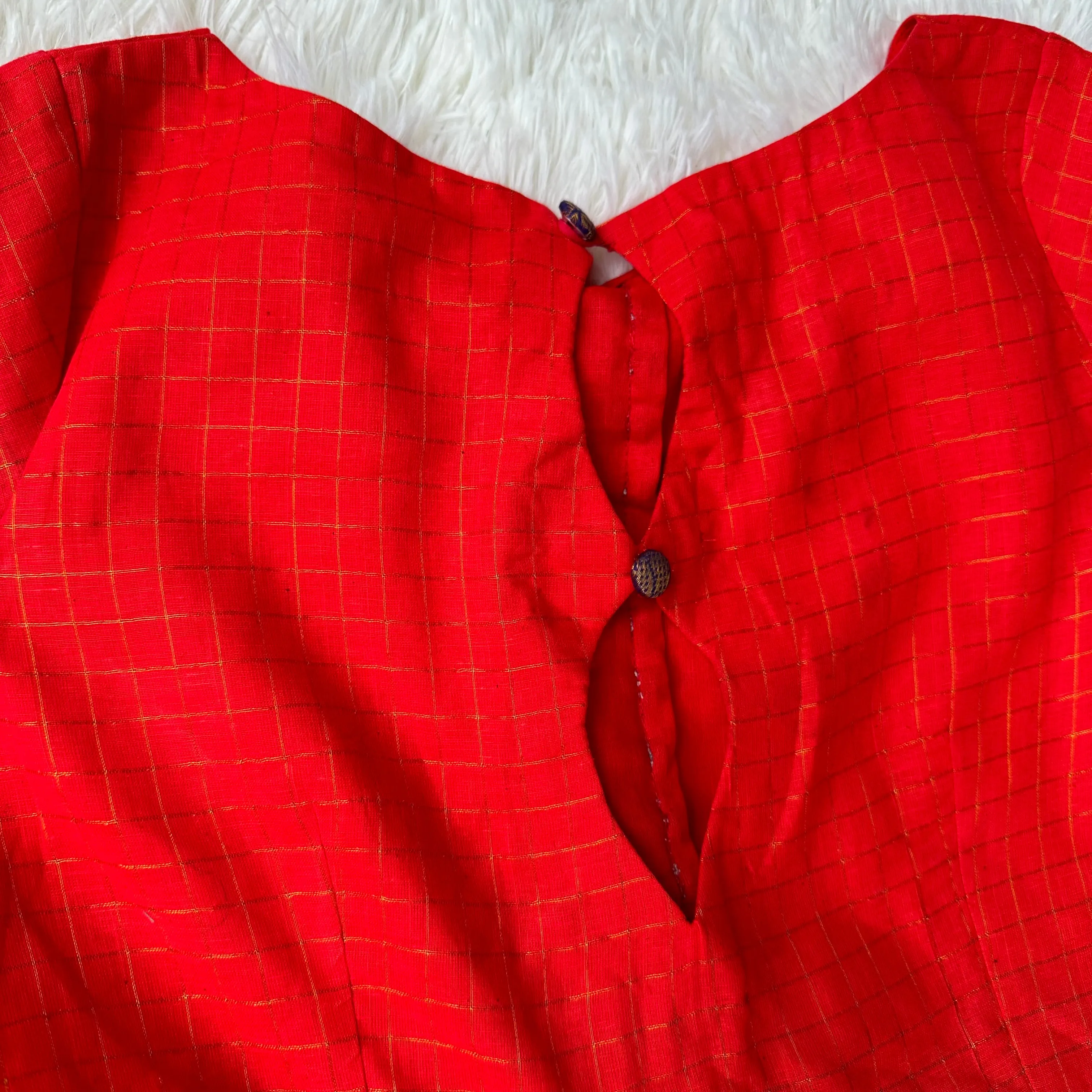 Red and Blue Sungudi frock with cotton lining