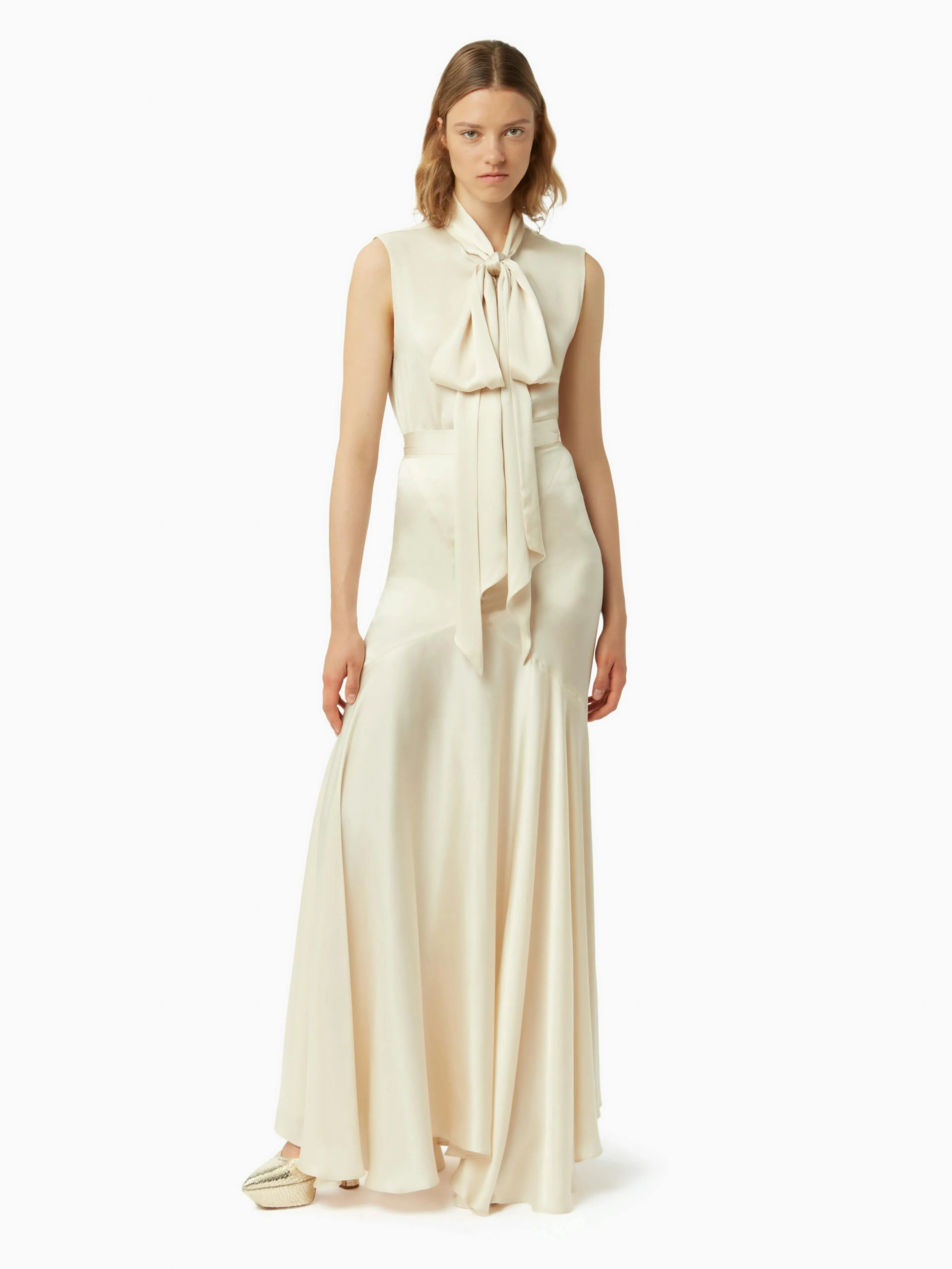 SLEEVELESS PUSSY-BOW SHIRT CHAMPAGNE