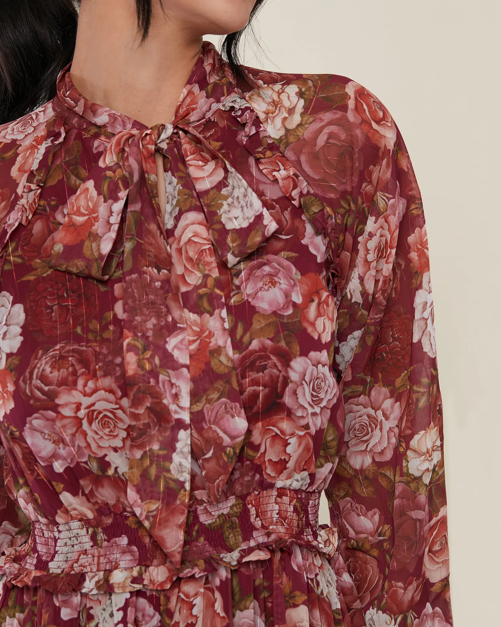 Smocked Ruffle Midi Dress