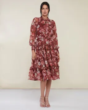Smocked Ruffle Midi Dress