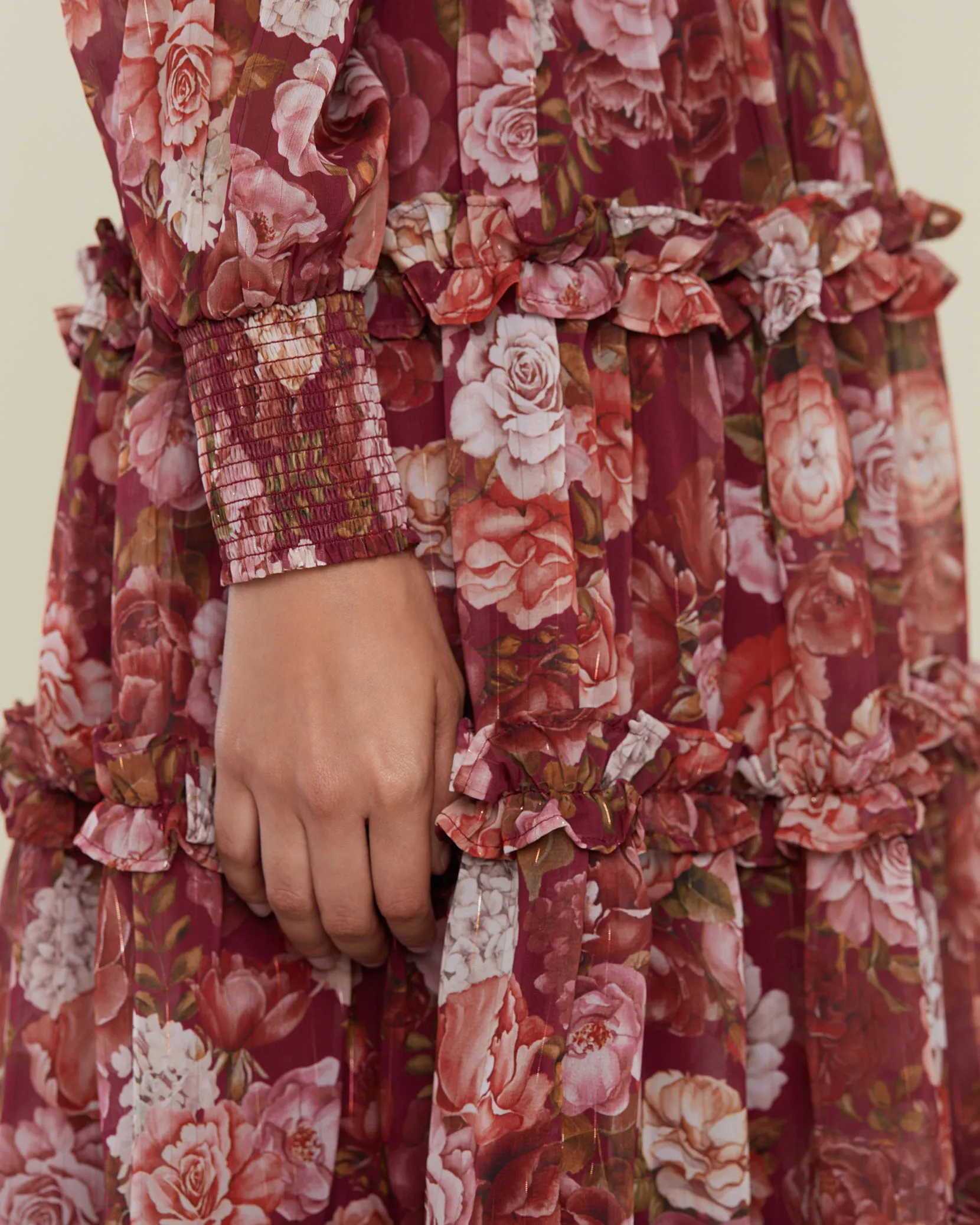 Smocked Ruffle Midi Dress