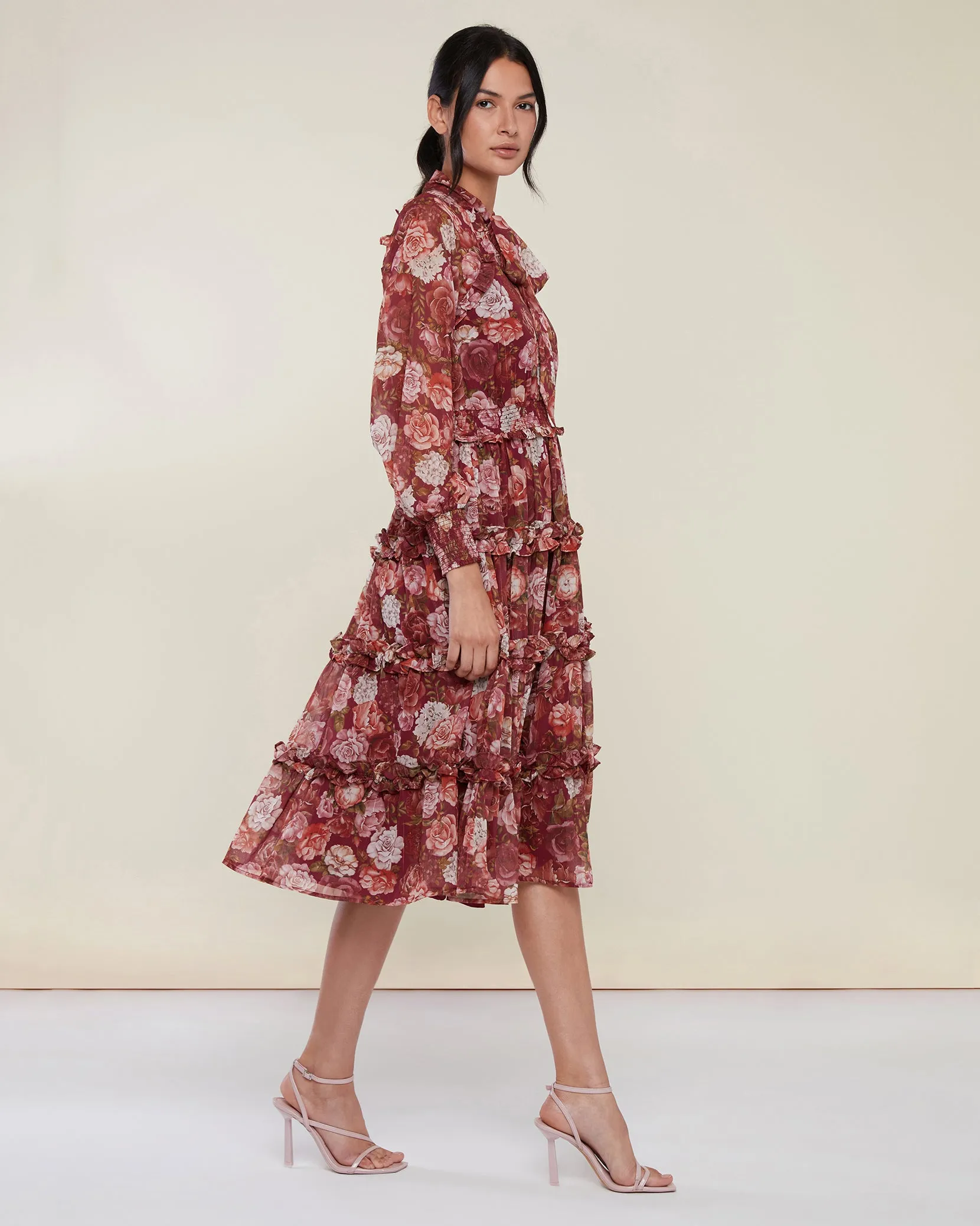 Smocked Ruffle Midi Dress