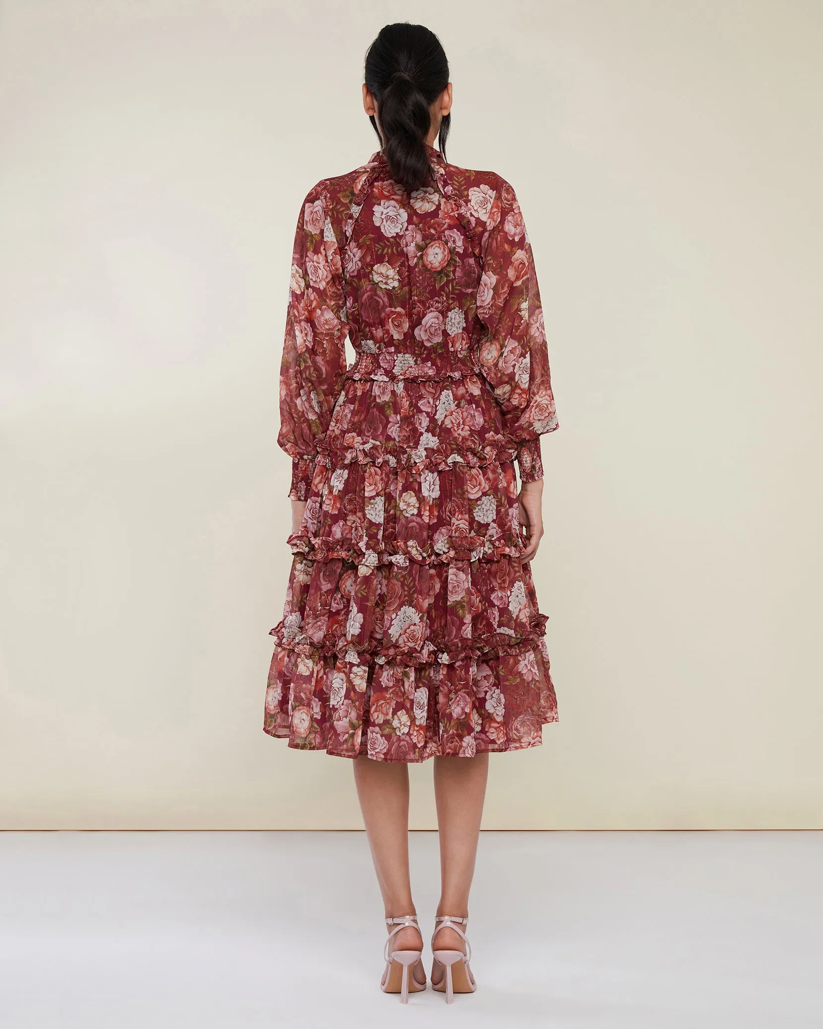 Smocked Ruffle Midi Dress
