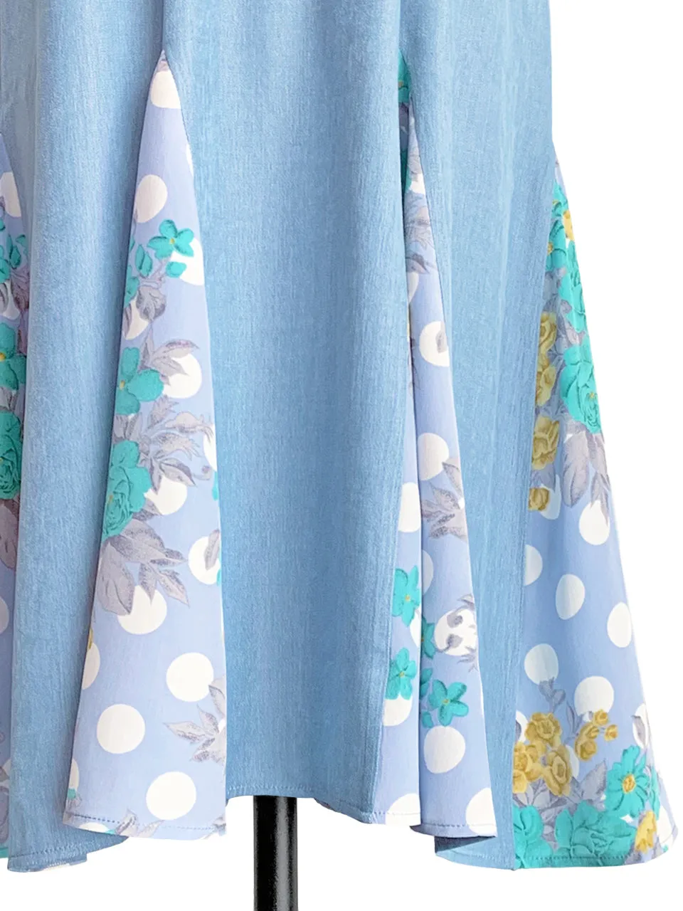Surprise Sale! Sky Blue Patchy Print Ruffle Hem Belted Dress