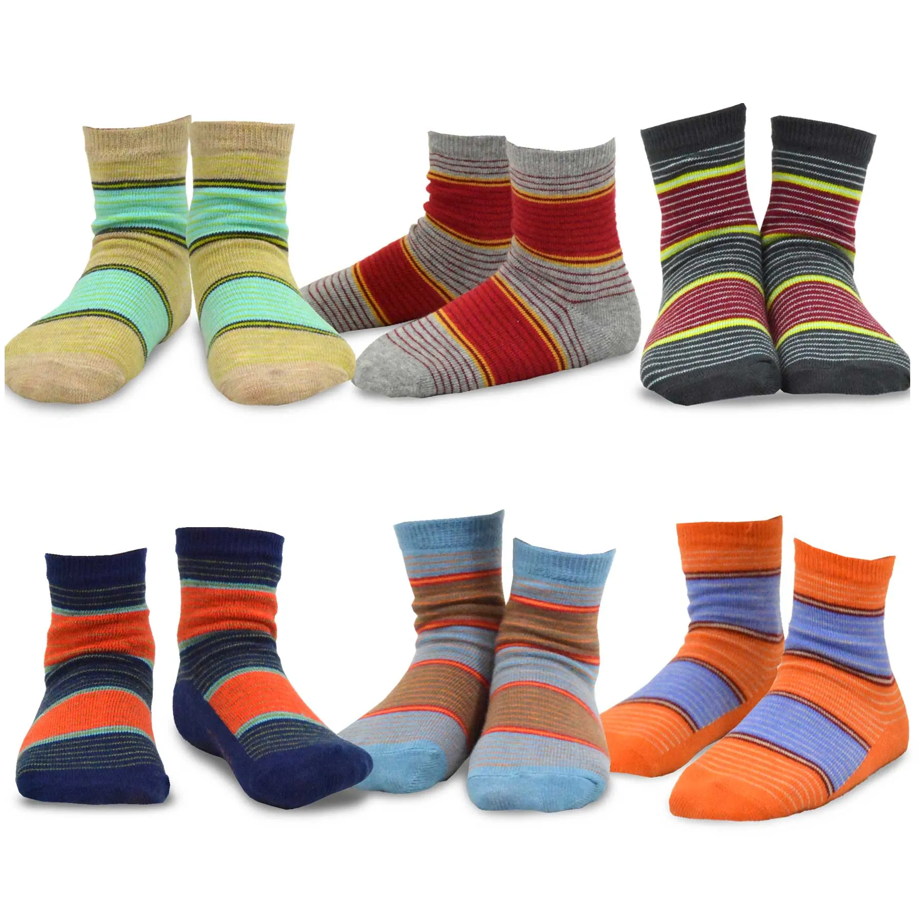 TeeHee Socks Kid's Casual Cotton Short Crew Basic Stripe 18-Pack Gift Box (70950)