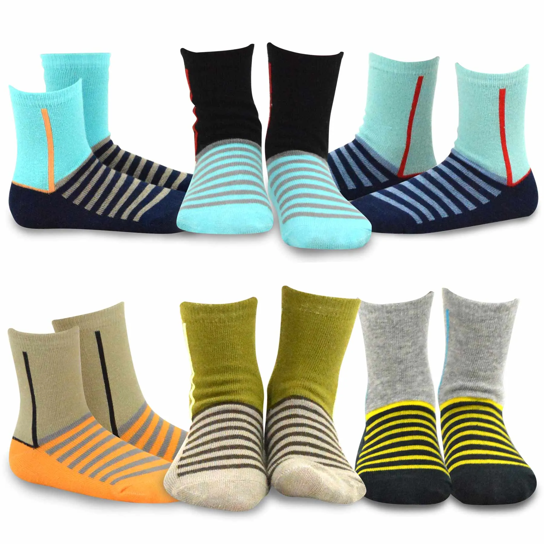 TeeHee Socks Kid's Casual Cotton Short Crew Basic Stripe 18-Pack Gift Box (70950)