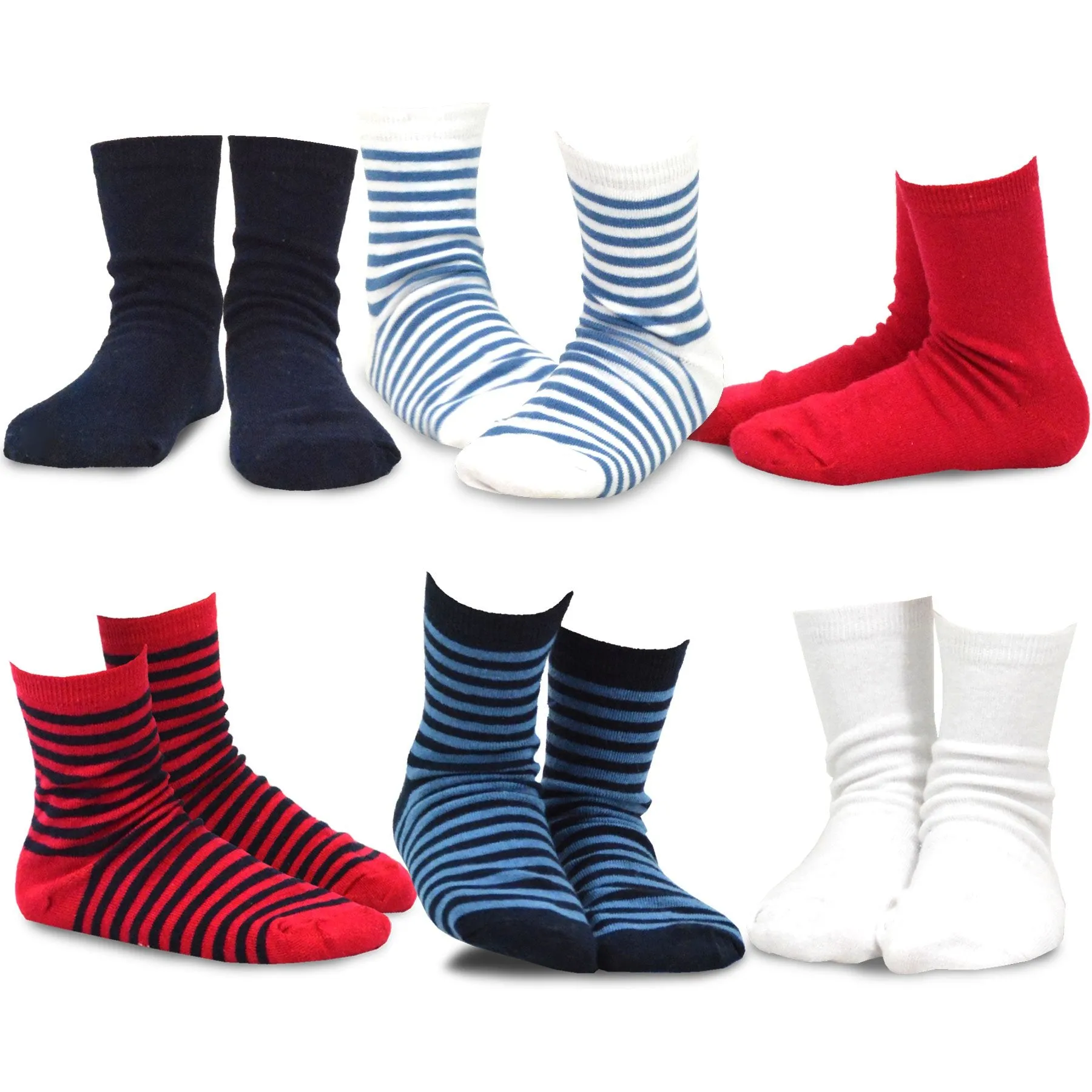 TeeHee Socks Kid's Casual Cotton Short Crew Basic Stripe 18-Pack Gift Box (70950)