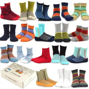 TeeHee Socks Kid's Casual Cotton Short Crew Basic Stripe 18-Pack Gift Box (70950)
