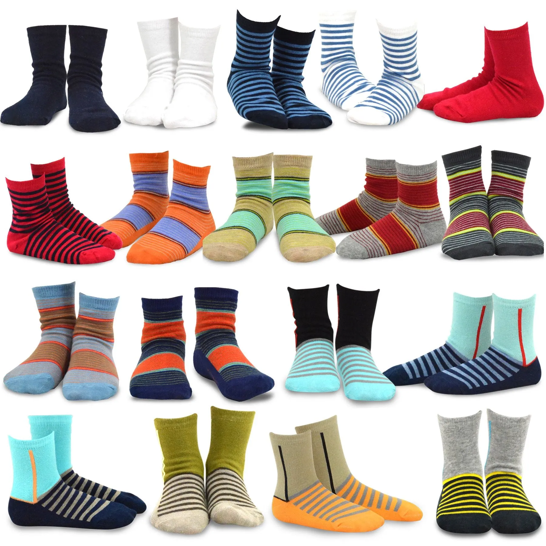 TeeHee Socks Kid's Casual Cotton Short Crew Basic Stripe 18-Pack Gift Box (70950)
