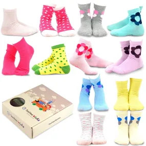 TeeHee Socks Kid's Casual Cotton Short Crew Polka Dots/Flower 12-Pack Gift Box (70037B)