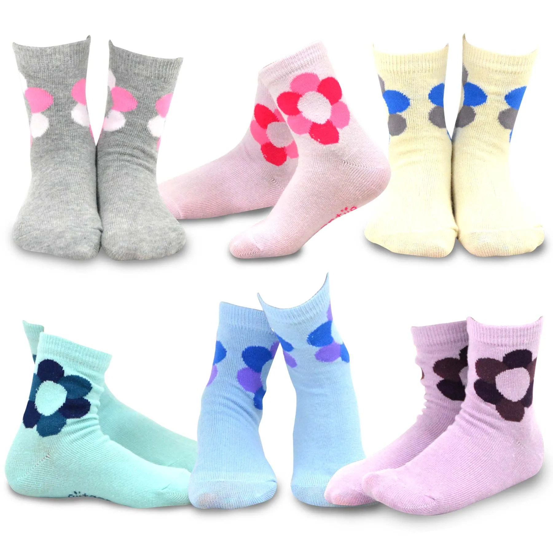 TeeHee Socks Kid's Casual Cotton Short Crew Polka Dots/Flower 12-Pack Gift Box (70037B)
