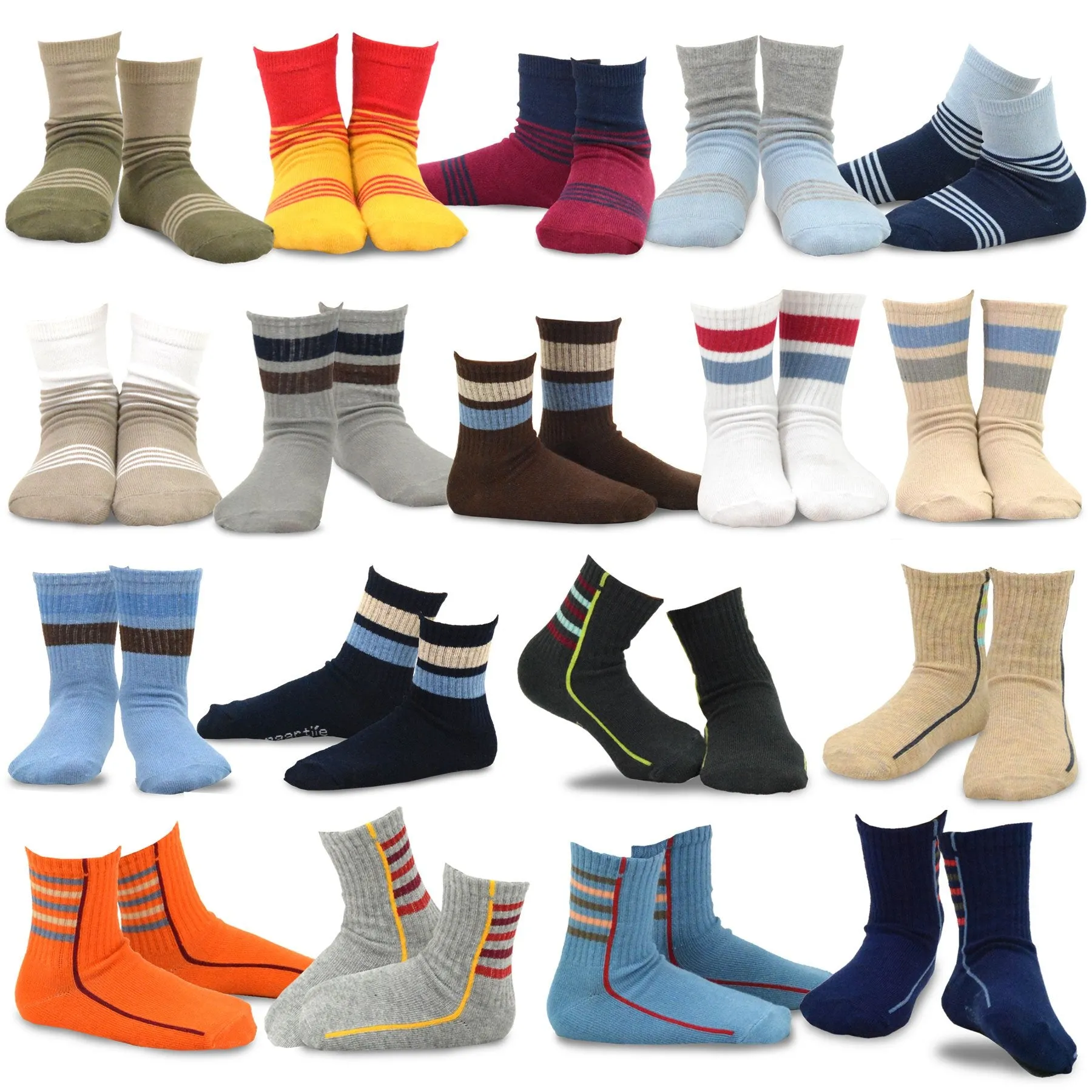 TeeHee Socks Kid's Casual Cotton Short Crew Sports Stripe 18-Pack Gift Box (70947)