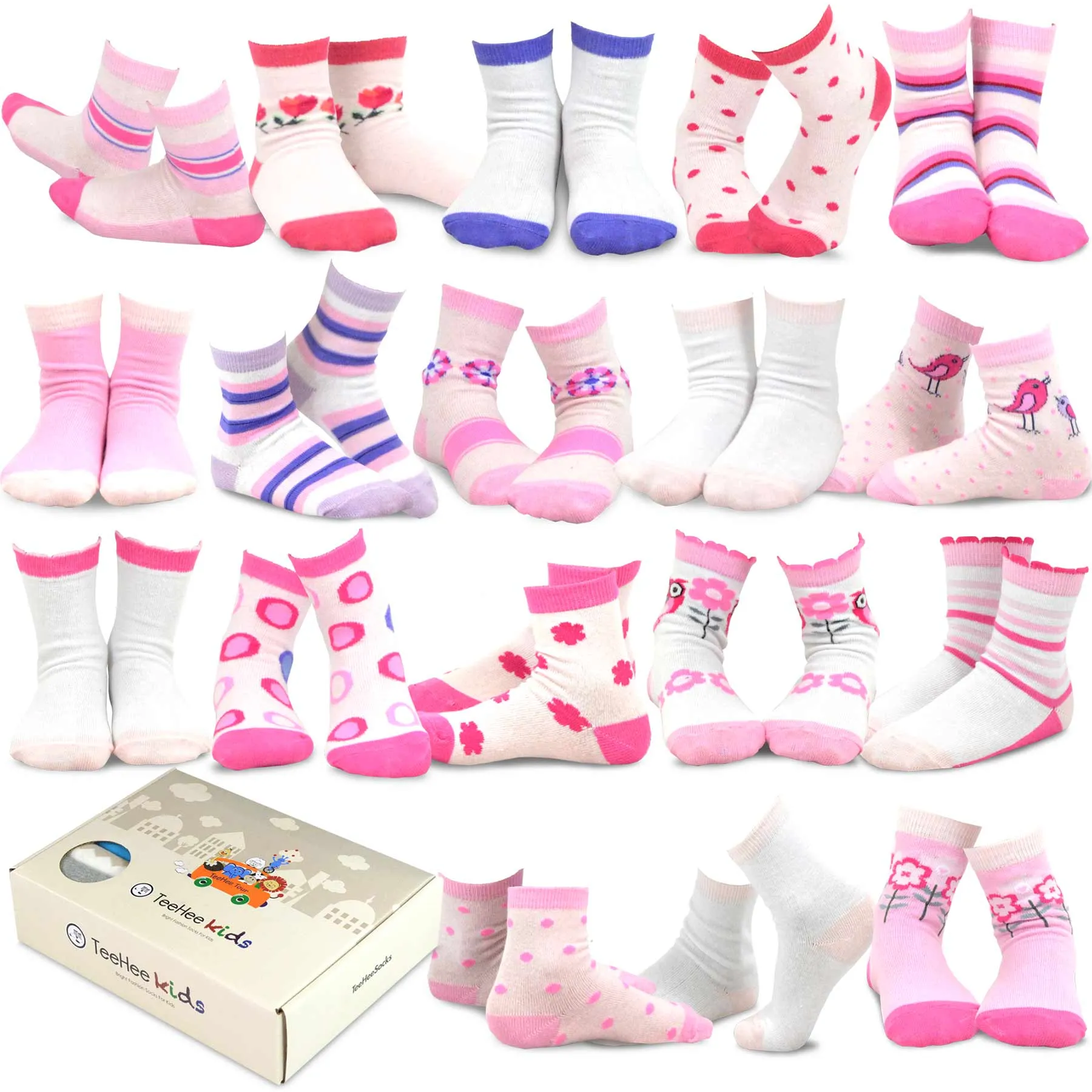 TeeHee Socks Kid's Casual Cotton Short Crew Vintage 18-Pack Gift Box (70846)