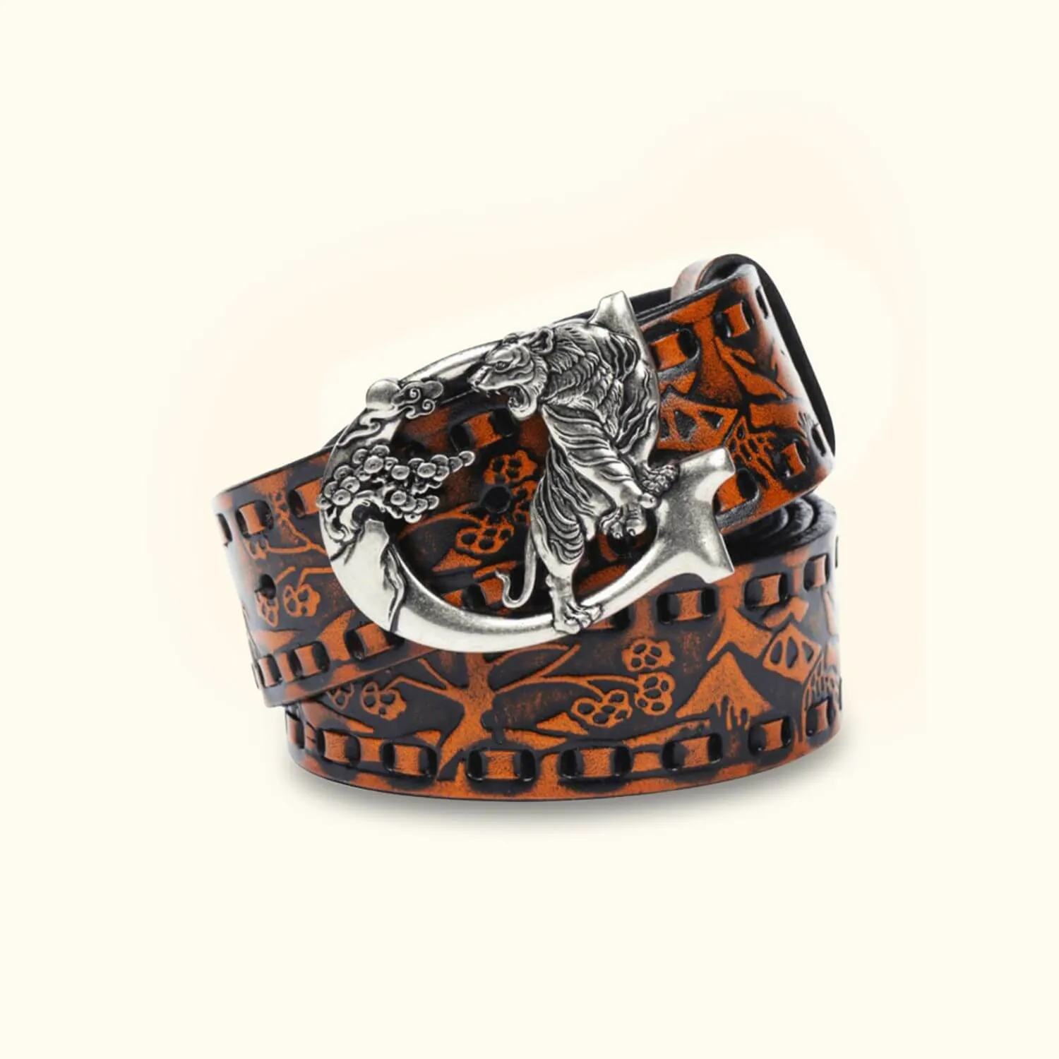 The Tiger Buckle - Knurling Flower Western Belt