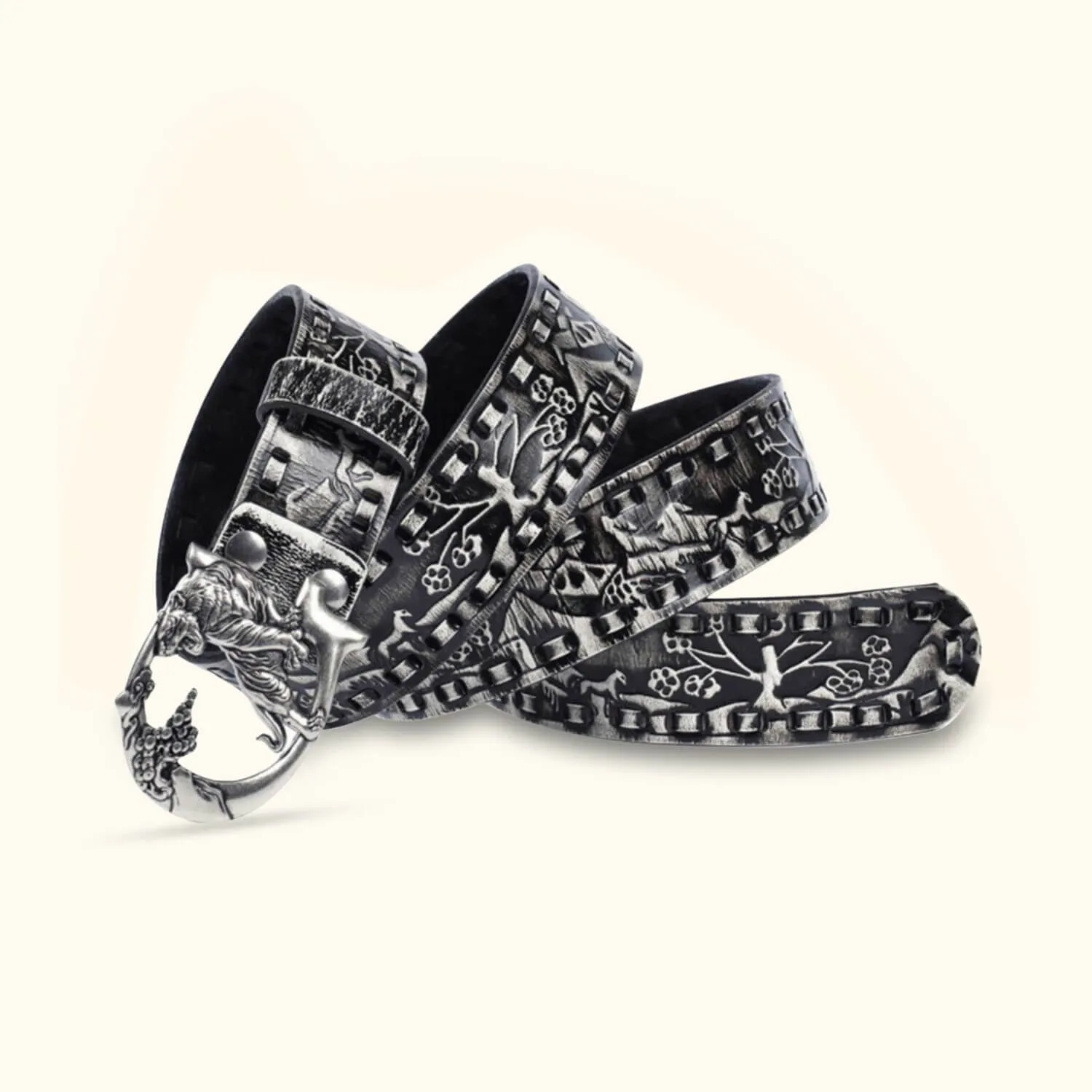 The Tiger Buckle - Knurling Flower Western Belt