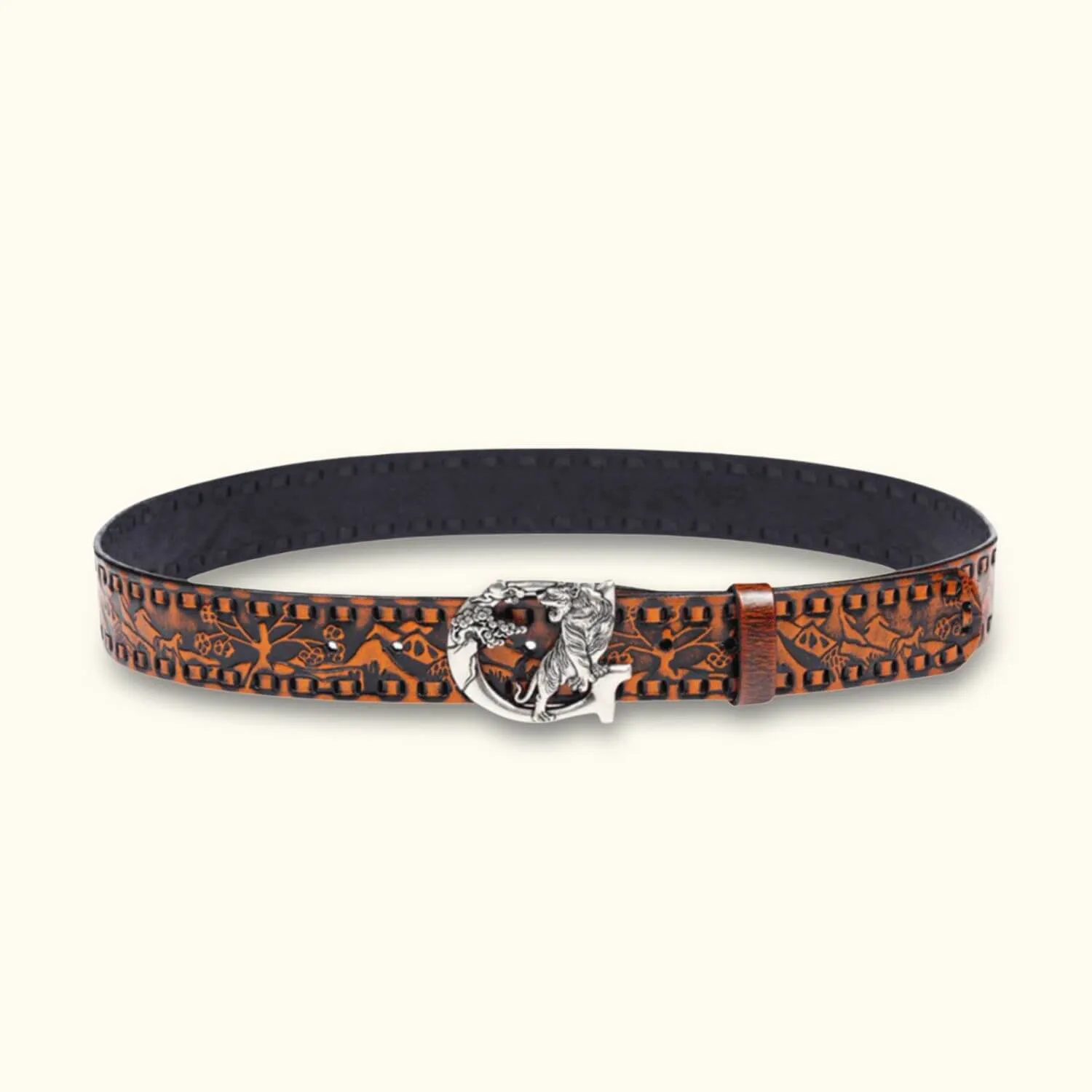 The Tiger Buckle - Knurling Flower Western Belt