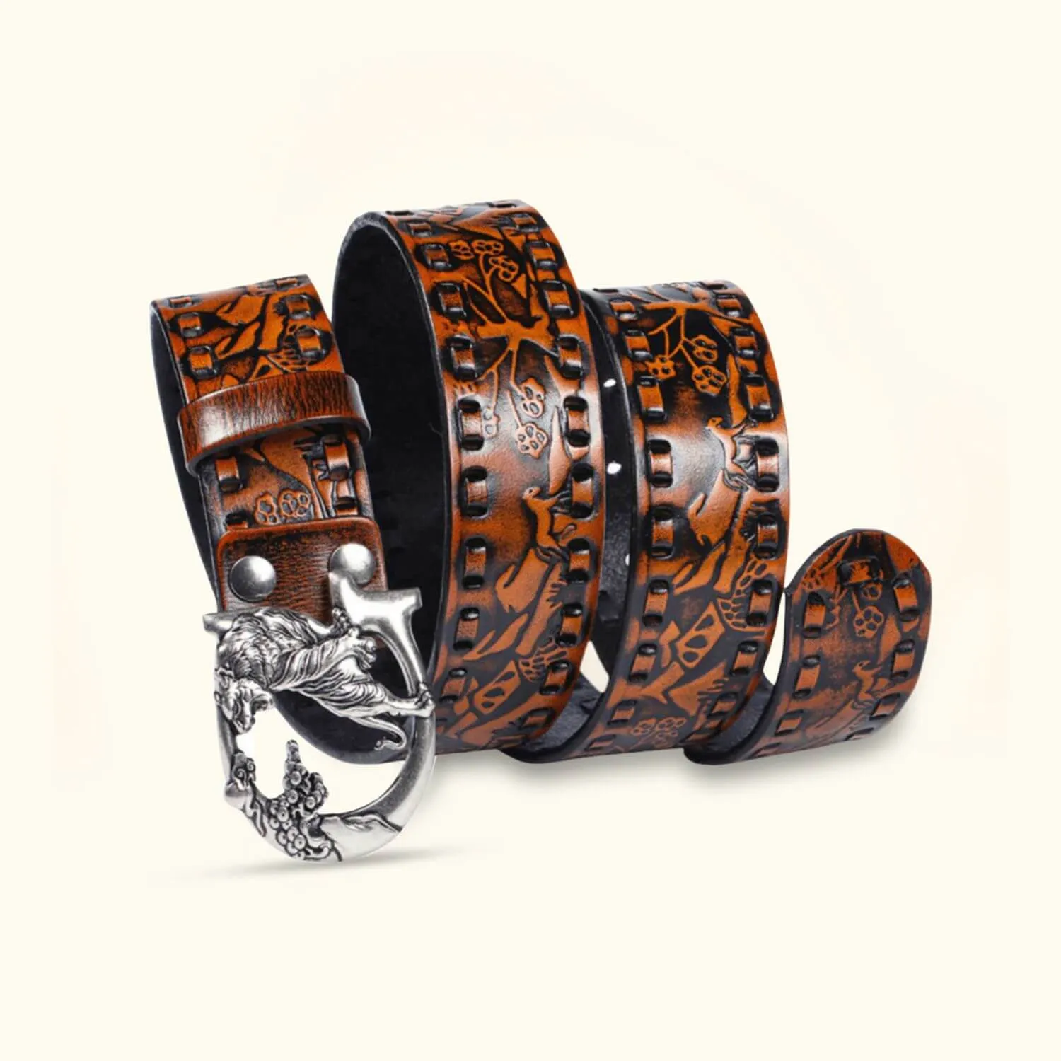 The Tiger Buckle - Knurling Flower Western Belt